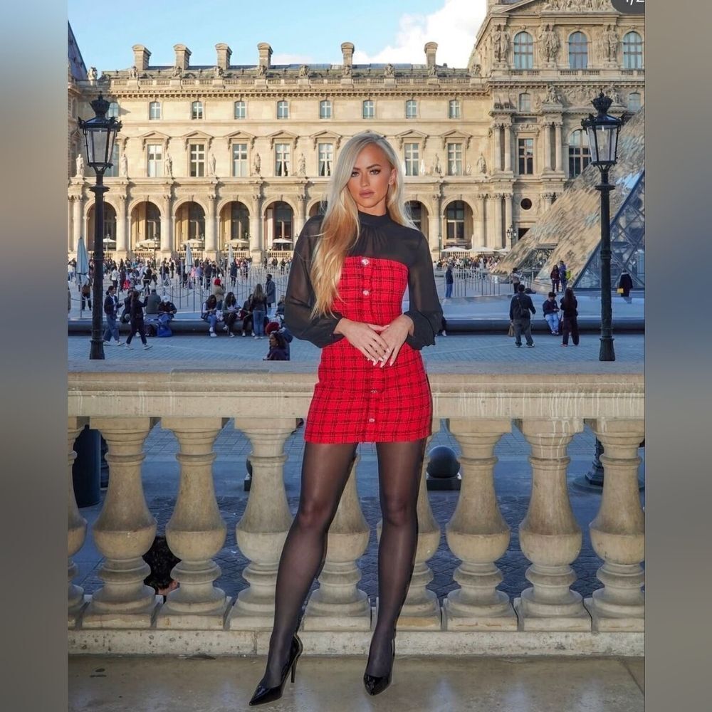 NWT ZARA Bloggers Fav COMBINATION STRUCTURED DRESS Mini Red black tweed Jewel - Picture 7 of 17